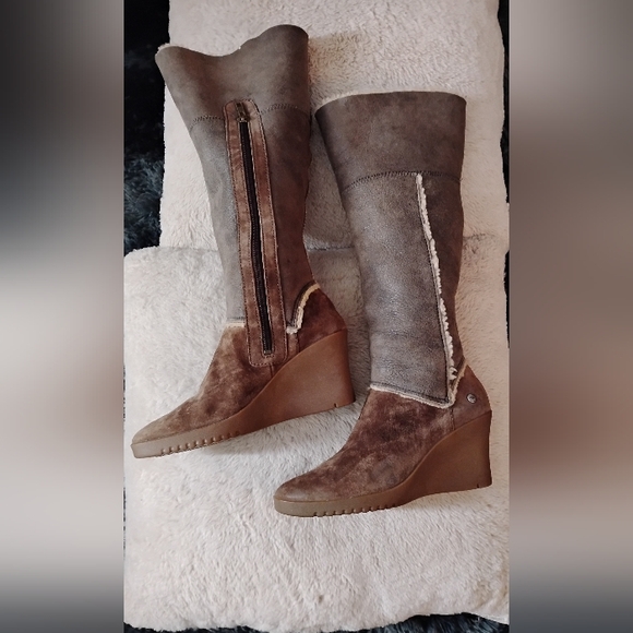 UGG Sandra,Cream N Brown ,Winter Knee High  Wedge Boots - Picture 2 of 6